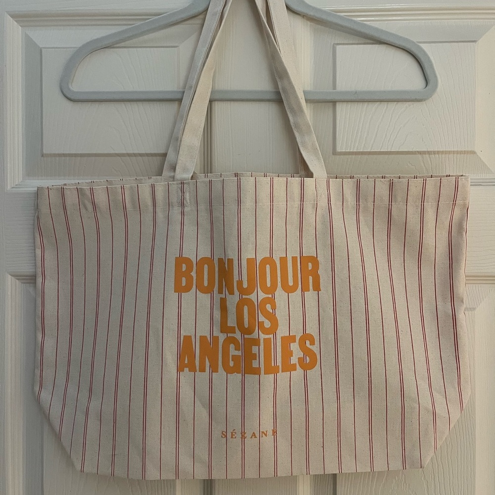 Sezane Cream and Red Striped Tote